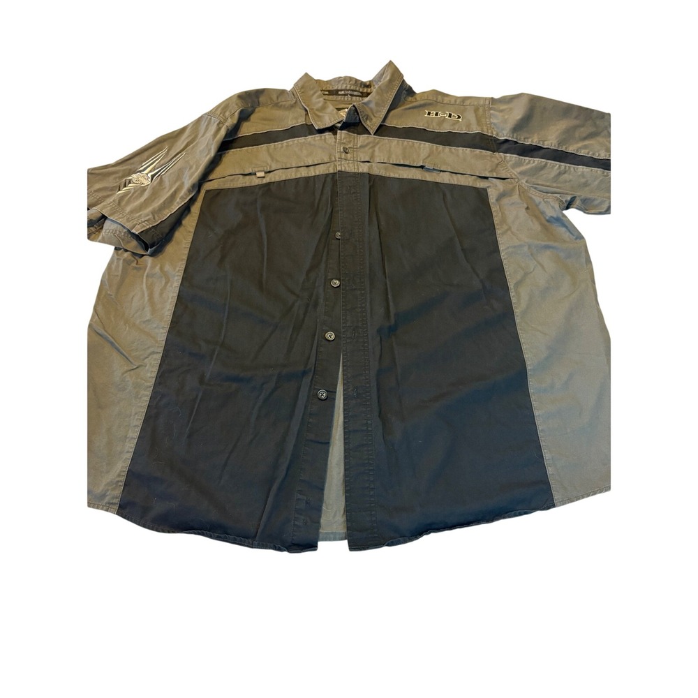 Harley-Davidson Mens 3XL‎ Gray Black Colorblock Embroidered ButtonUp Shirt Vntg